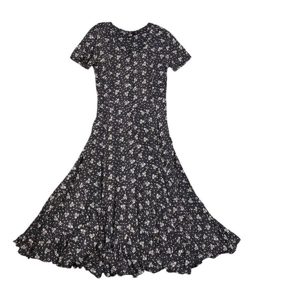 Nostalgia Maxi Dress Vintage Medium Black White Floral Button Front Short Sleeve - Picture 1 of 12